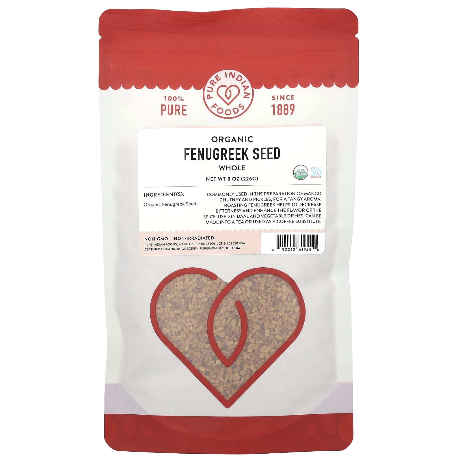 Pure Indian Foods, Organic Fenugreek Seed, Whole, 8 oz (226 g) - Image 1