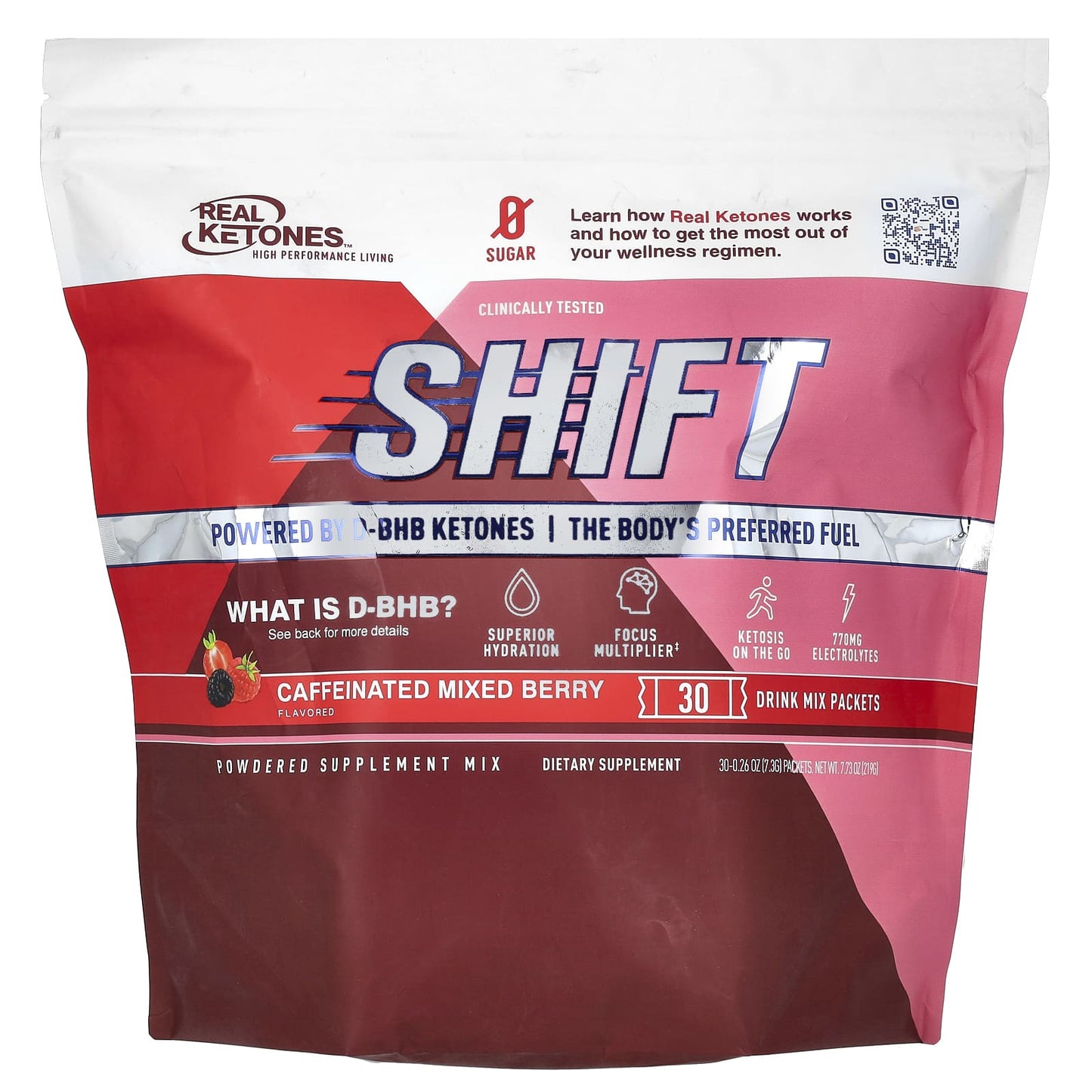Real Ketones, Shift, Caffeinated Mixed Berry, 30 Packets, 0.26 oz (7.3 g) Each - Image 1