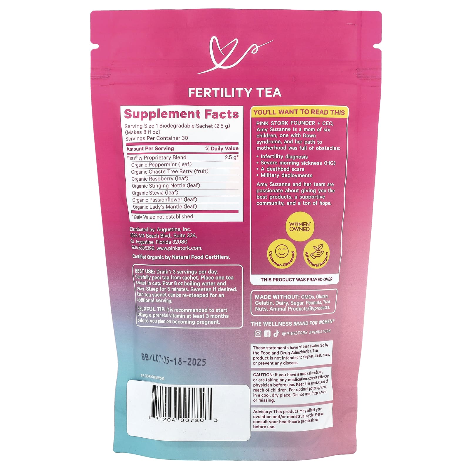 Pink Stork, Fertility Tea, Sweet Mint, 15 Sachets, 1.3 oz (37.5 g)