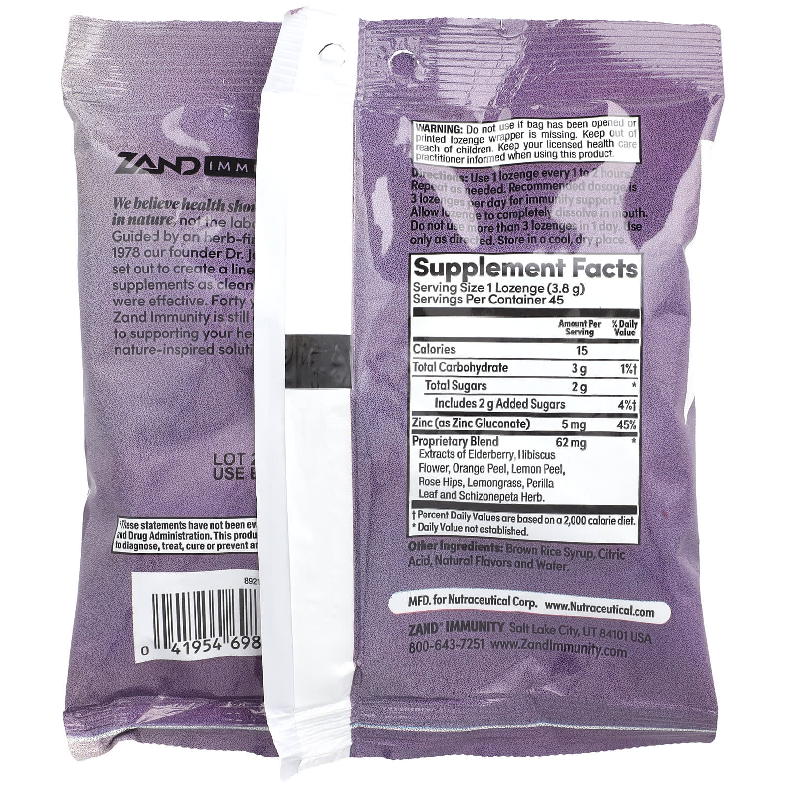 Zand, Immunity, Elderberry Zinc, Natural, 45 Lozenges - Image 2