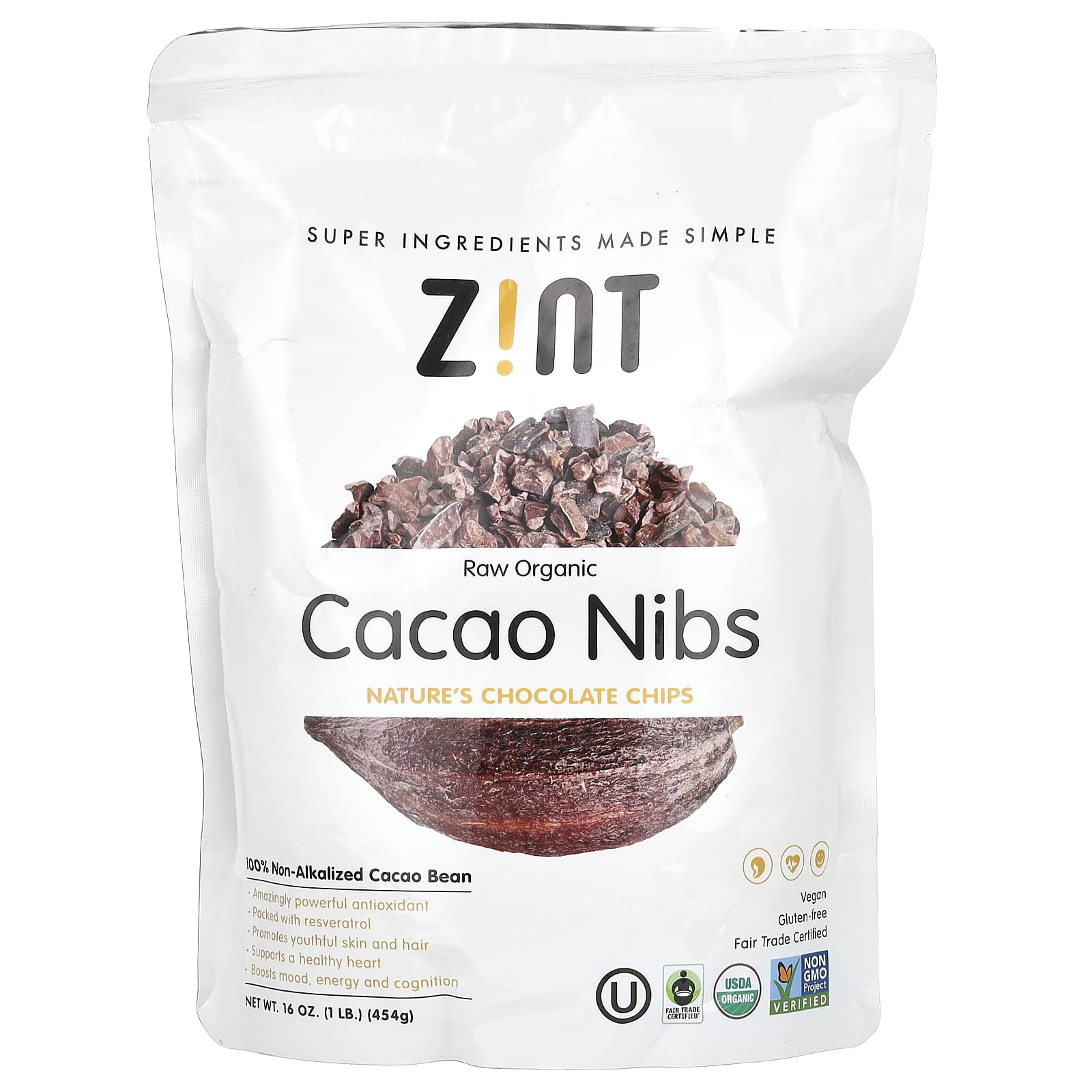 Zint, Raw Organic Cacao Nibs, 16 oz (454 g) - Image 1