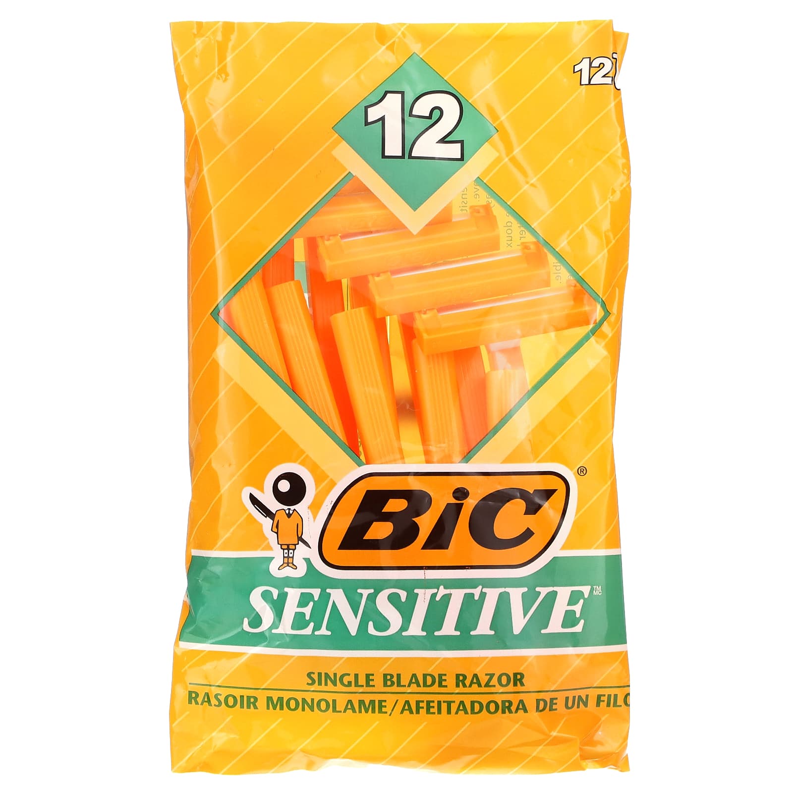 BIC Sensitive Single Blade Disposable Razors, 12 Count, Comfortable Shave - Image 1