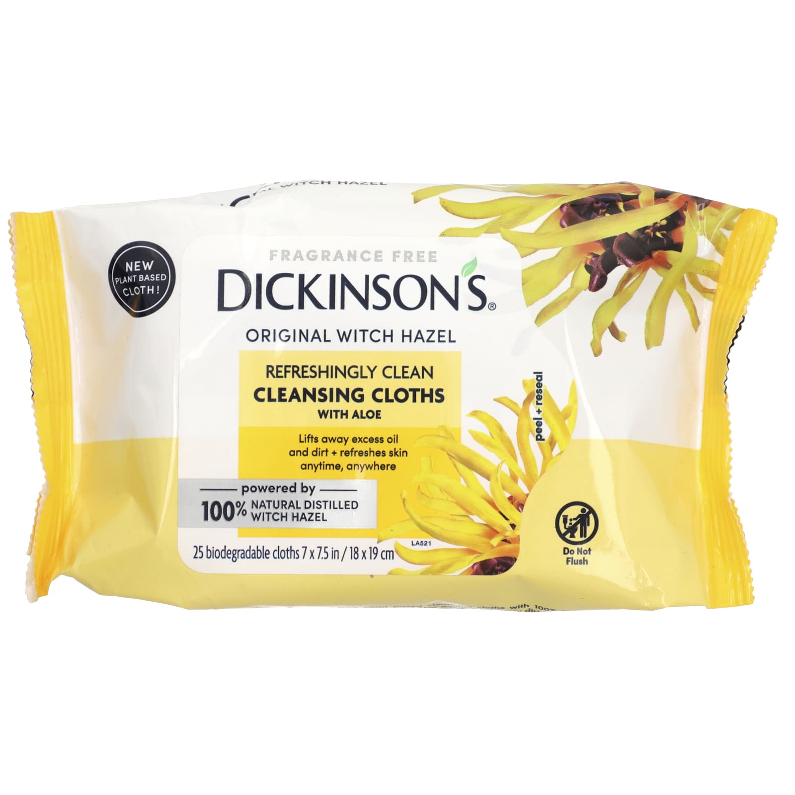 Dickinson Brands, Original Witch Hazel, Refreshingly Clean Cleansing Cloths, Fragrance Free , 25 Cloths - Image 1