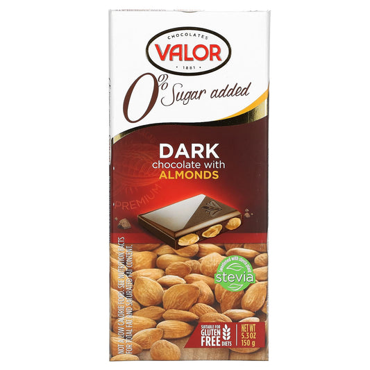 Valor, 0% Sugar Added, Dark Chocolate with Almonds, 5.3 oz (150 g) - Image 1