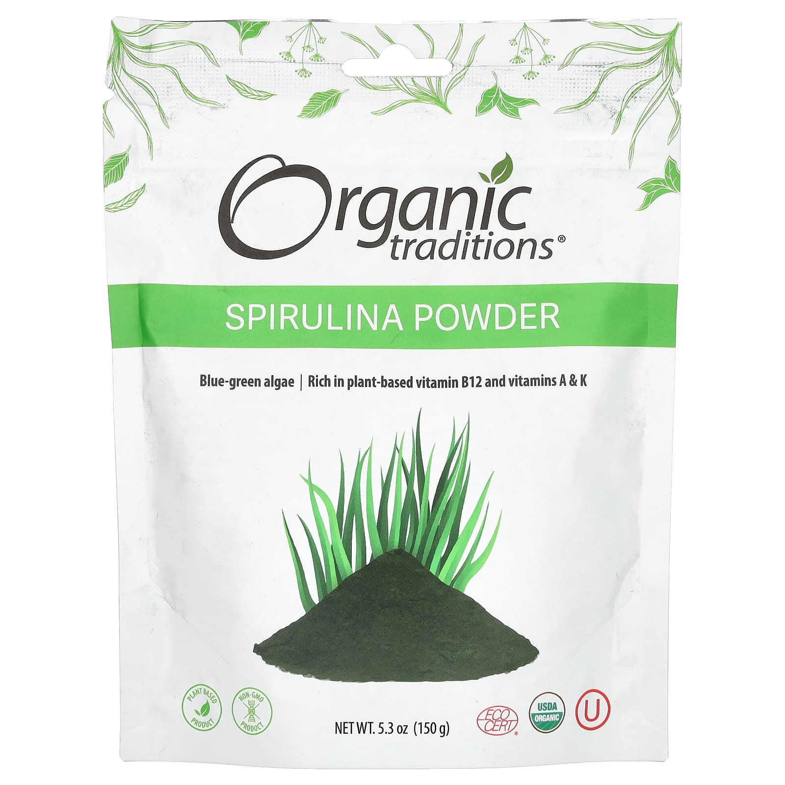 Organic Traditions, Spirulina Powder, 5.3 oz (150 g) - Image 1