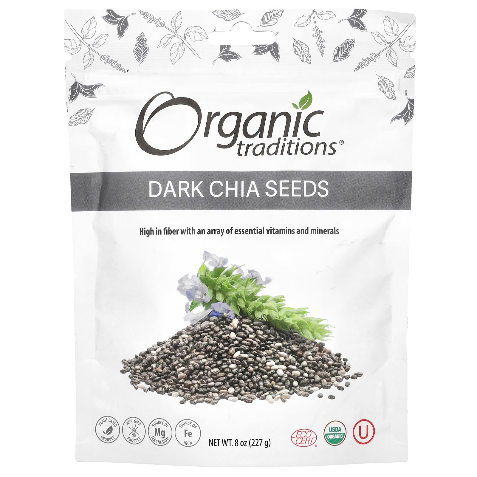 Organic Traditions, Dark Chia Seeds, 8 oz (227 g) - Image 1