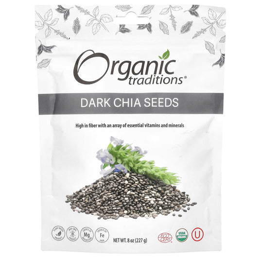 Organic Traditions, Dark Chia Seeds, 8 oz (227 g) - Image 1