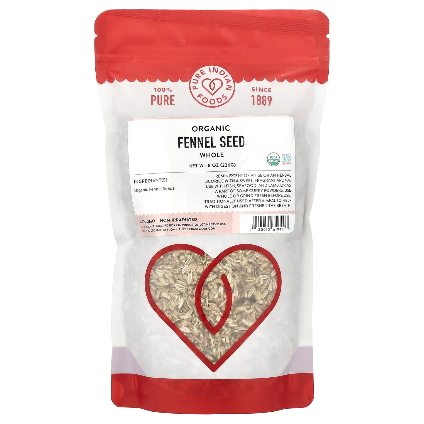 Pure Indian Foods, Organic Fennel Seed, Whole, 8 oz (226 g) - Image 1