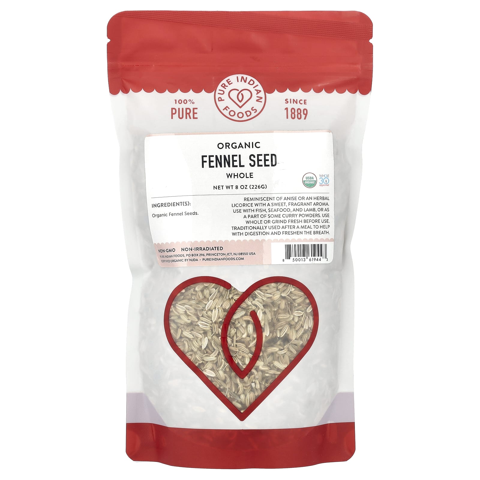 Pure Indian Foods, Organic Fennel Seed, Whole, 8 oz (226 g) - Image 1