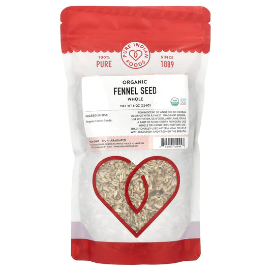 Pure Indian Foods, Organic Fennel Seed, Whole, 8 oz (226 g) - Image 1