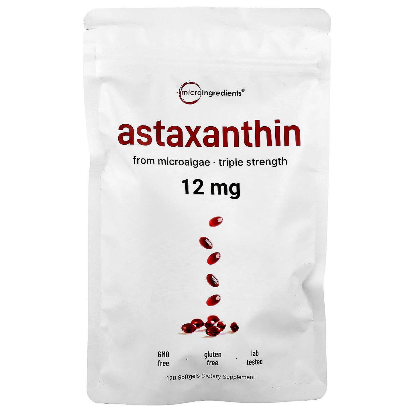 Micro Ingredients, Astaxanthin , 12 mg, 120 Softgels - Image 1