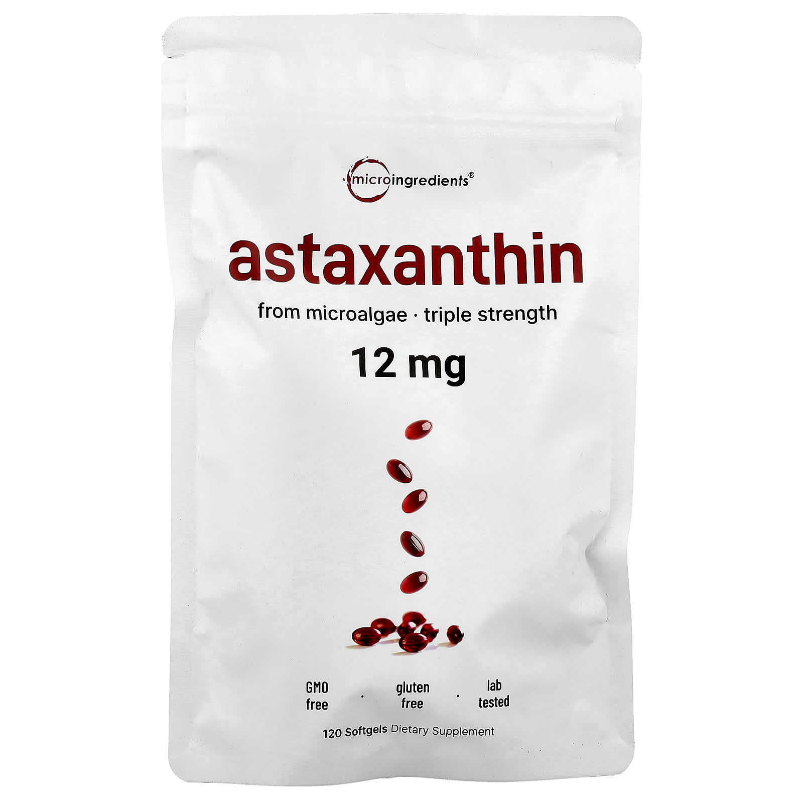 Micro Ingredients, Astaxanthin , 12 mg, 120 Softgels - Image 1