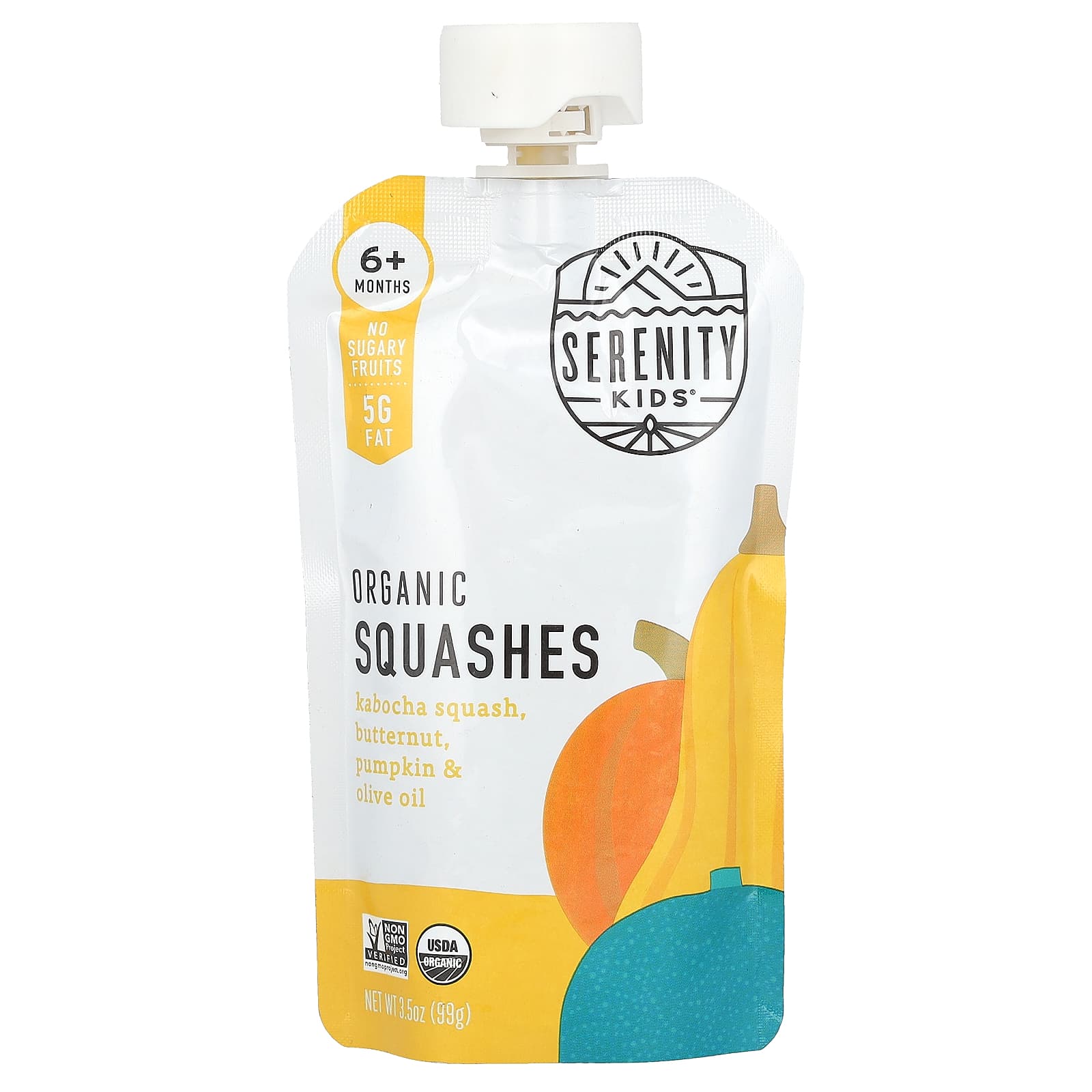 Serenity Kids, Organic Squashes, 6+ Months, Kabocha Squash, Butternut, Pumpkin & Olive Oil, 3.5 oz (99 g) - Image 1