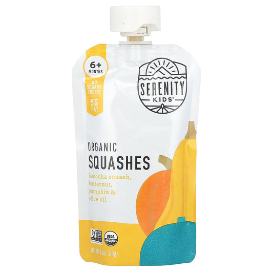 Serenity Kids, Organic Squashes, 6+ Months, Kabocha Squash, Butternut, Pumpkin & Olive Oil, 3.5 oz (99 g) - Image 1