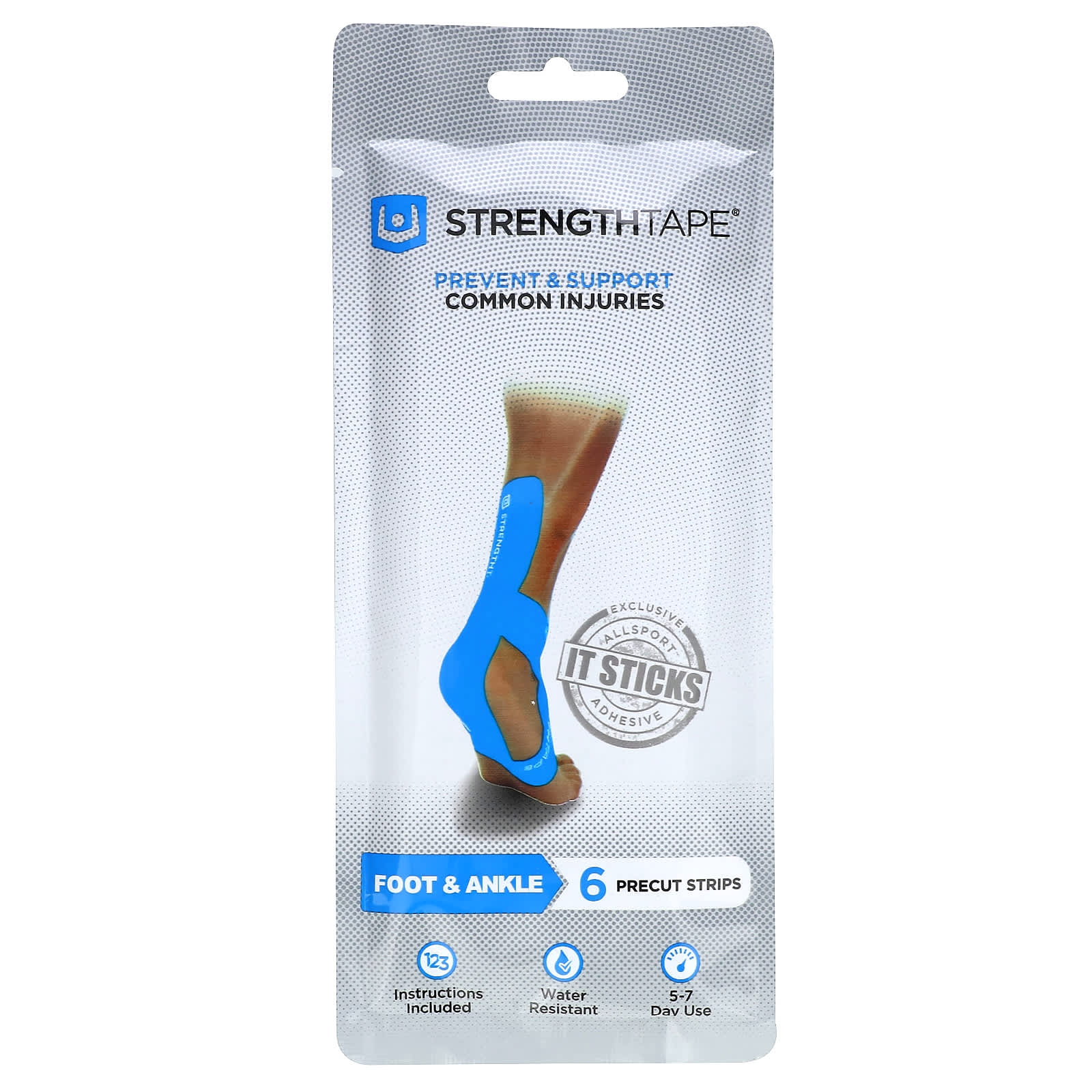 Strengthtape, Kinesiology Tape Kit, Foot & Ankle, 6 Precut Strips - Image 1