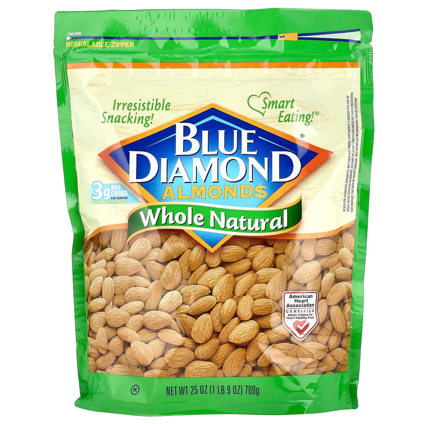 Whole Natural Blue Diamond Almonds, 25 oz (709g) for Healthy Snacking - Image 1