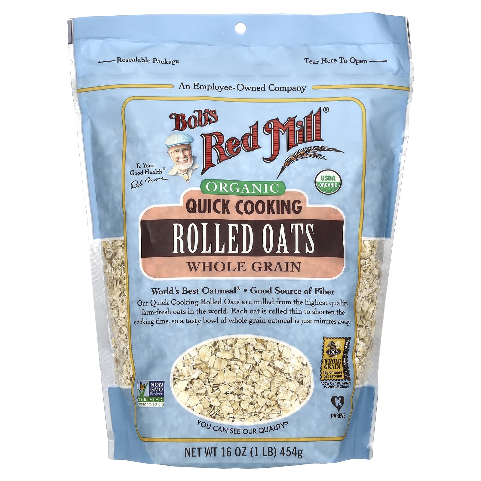 Organic Quick Cooking Rolled Oats | Non GMO, Whole Grain, 16 oz - Image 1