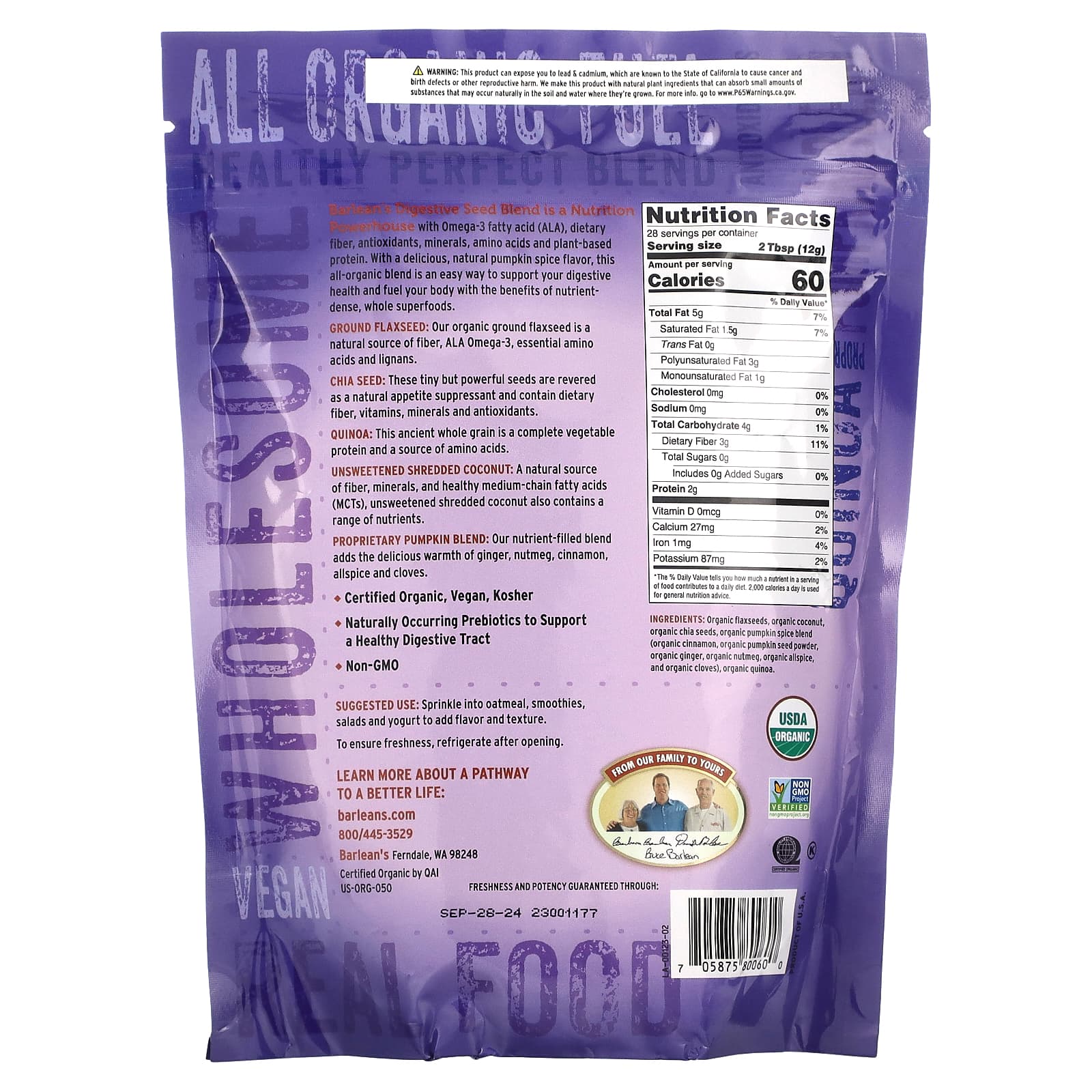 Support Digestive Health with Barlean's 12oz Organic Seed Blend - Image 2