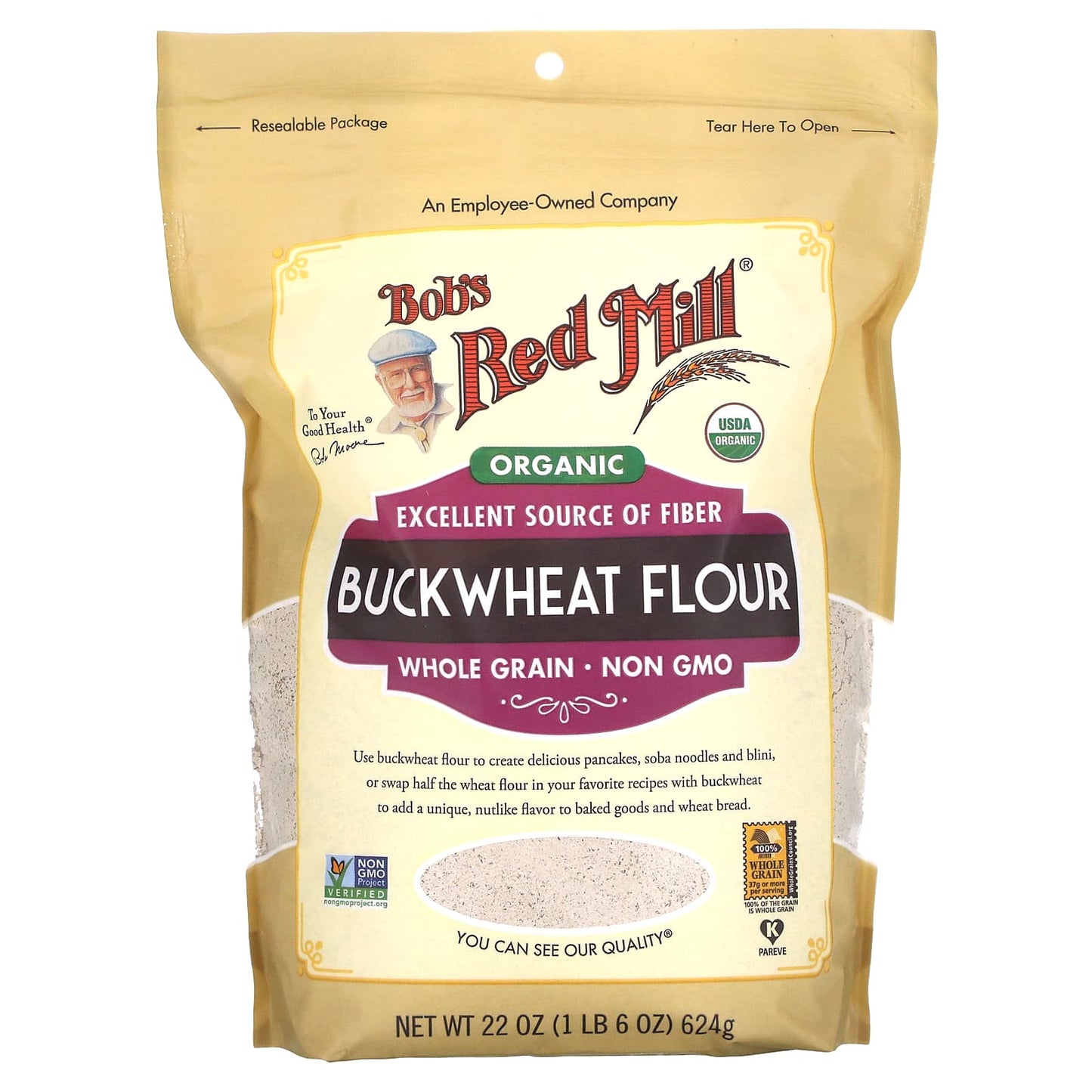 Organic Whole Grain Buckwheat Flour for Delicious Baking, 22 oz - Image 1