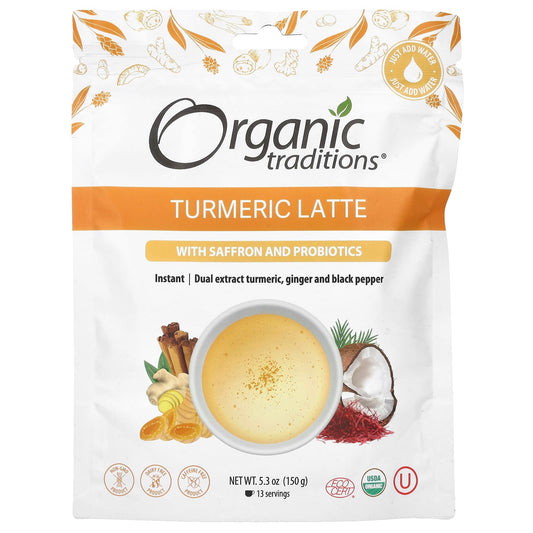 Organic Traditions, Turmeric Latte with Saffron and Probiotics, 5.3 oz (150 g) - Image 1