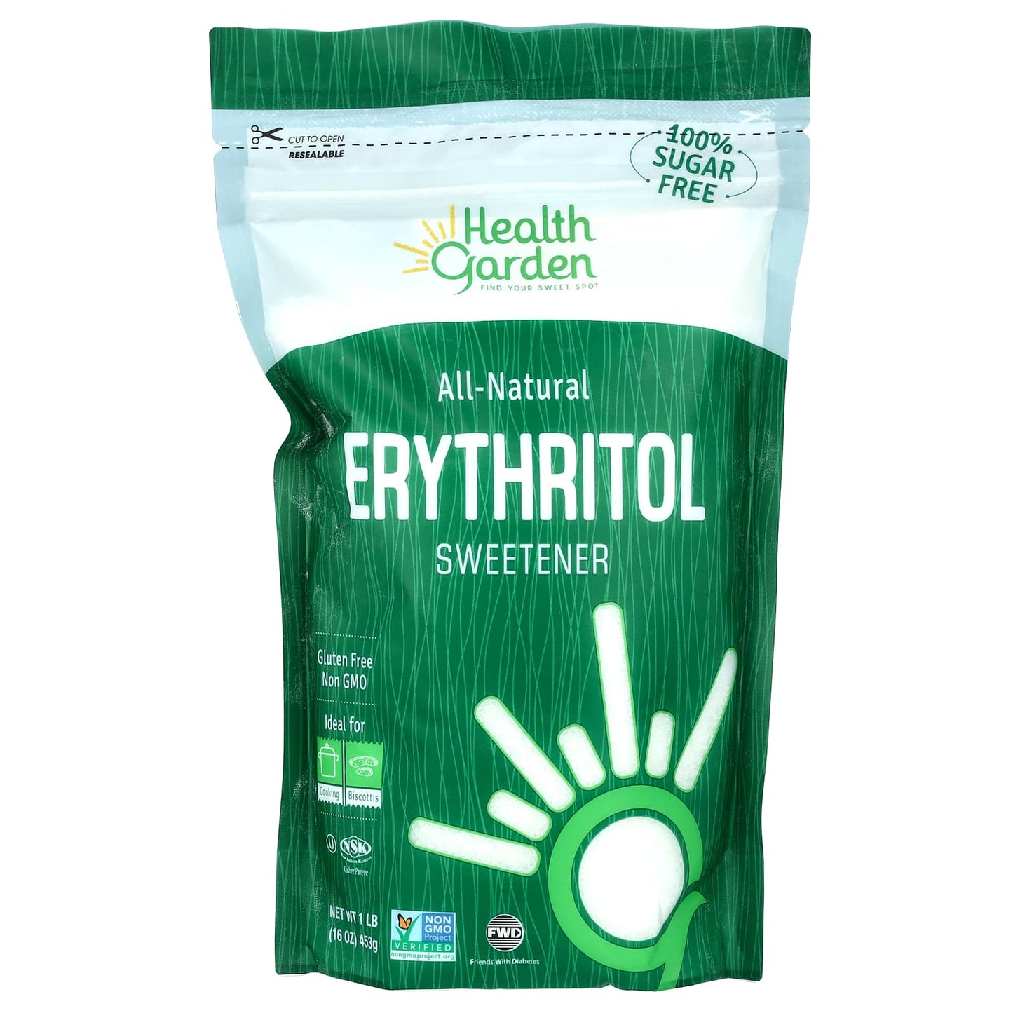 All-Natural Erythritol Sweetener by Health Garden, 1 lb (453 g) - Sugar Free & Low Glycemic - Image 1
