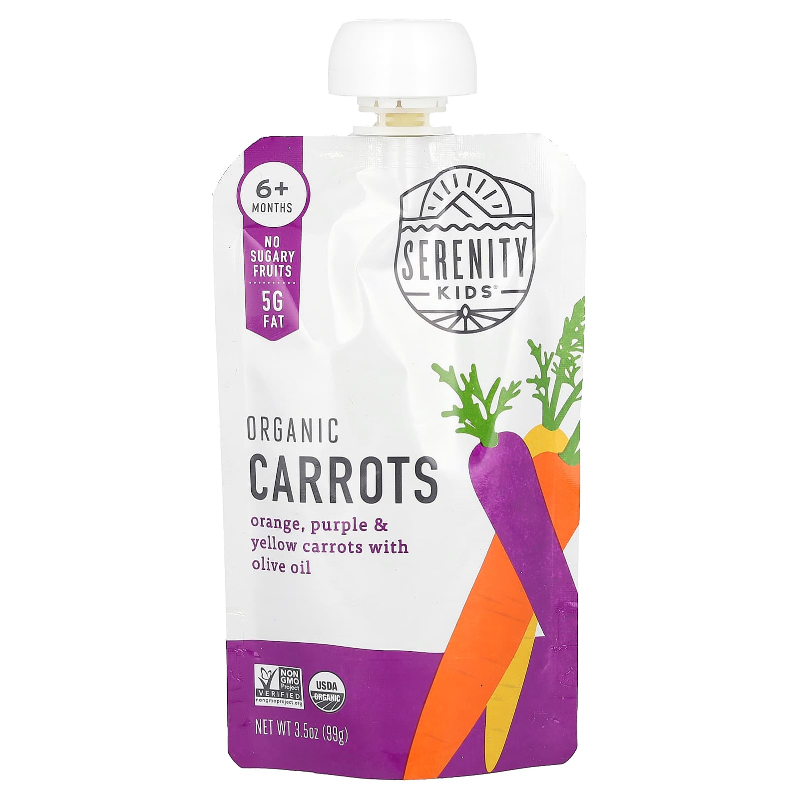 Serenity Kids, Organic Carrots, 6+ Months, Orange, Purple & Yellow Carrots with Olive Oil, 3.5 oz (99 g) - Image 1