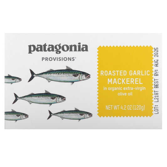 Patagonia Provisions, Roasted Garlic Mackerel in Organic Extra-Virgin Olive Oil, 4.2 oz (125 g) - Image 1