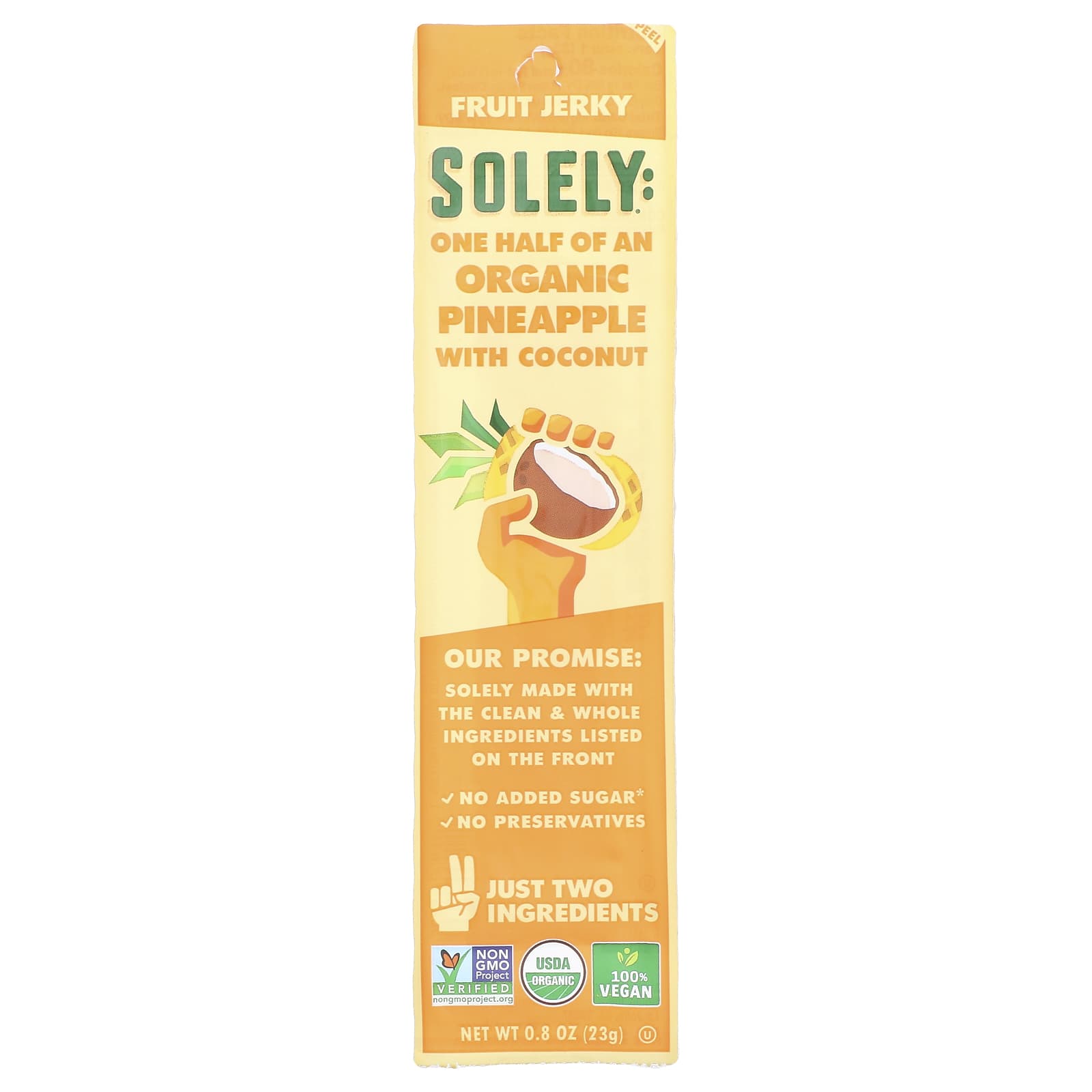 Solely, Fruit Jerky, Organic Pineapple with Coconut, 0.8 oz (23 g) - Image 1