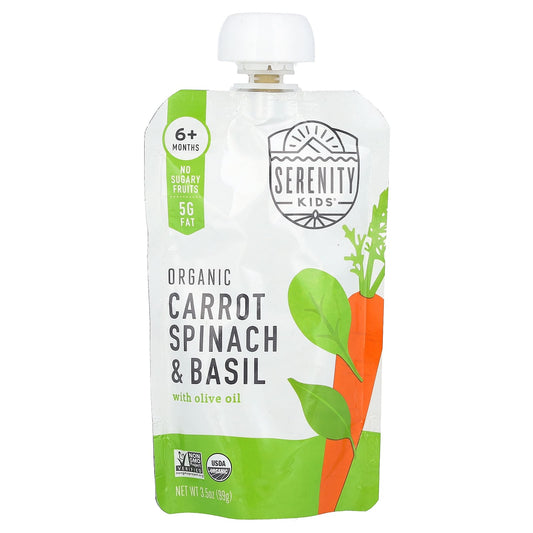 Serenity Kids, Organic Carrot, Spinach & Basil with Olive Oil,  6+ Months, 3.5 oz (99 g) - Image 1