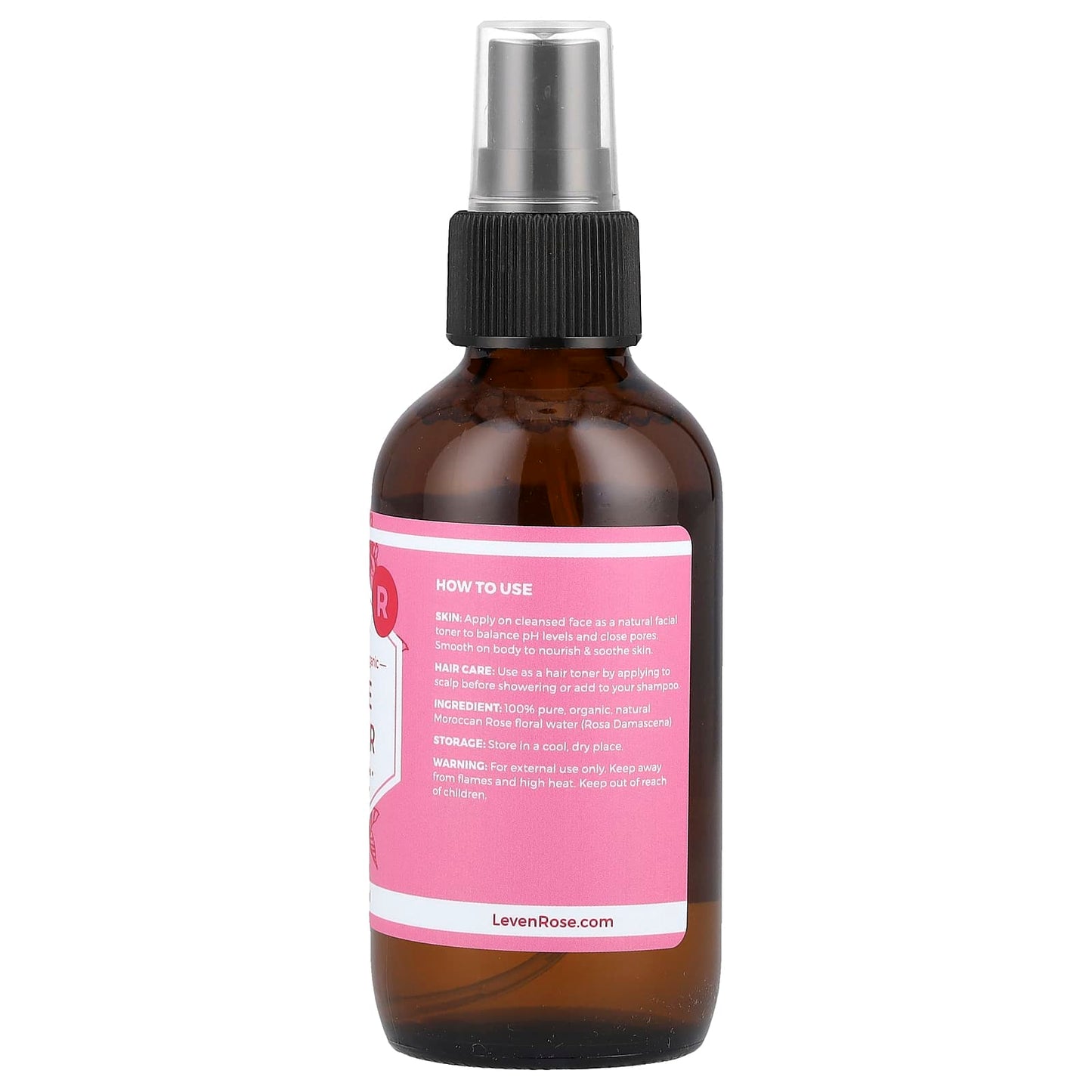 Leven Rose, 100% Pure & Organic, Rose Water, 4 fl oz (118 ml) - Image 2