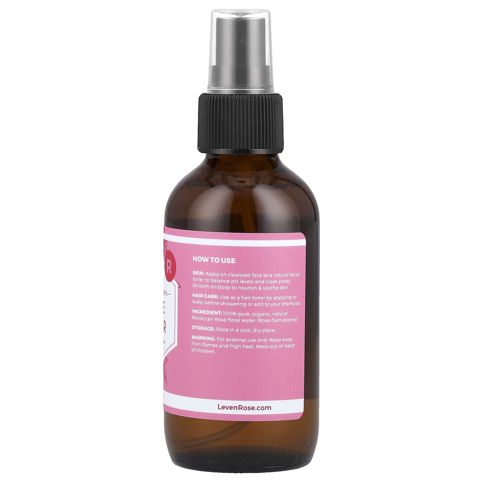 Leven Rose, 100% Pure & Organic, Rose Water, 4 fl oz (118 ml) - Image 2