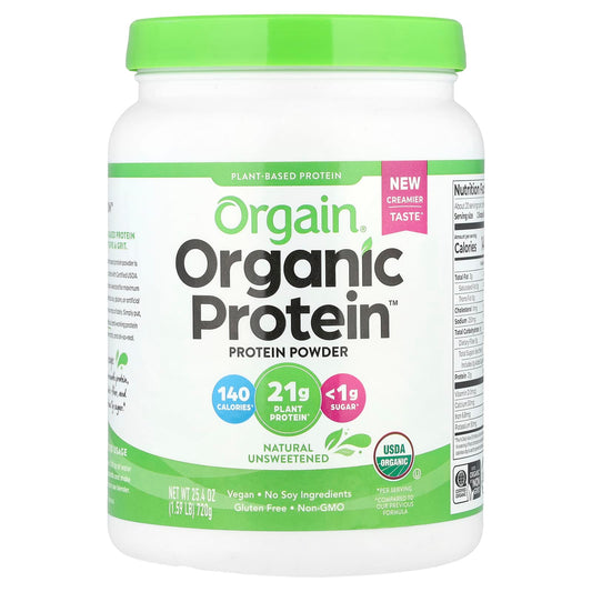Orgain, Organic Protein Powder, Plant Based, Natural Unsweetened, 1.59 lb (720 g) - Image 1