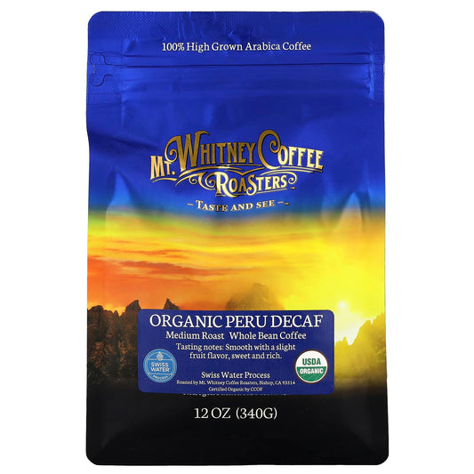 Mt. Whitney Coffee Roasters, Organic Peru Decaf, Whole Bean, Medium Roast, 12 oz (340 g) - Image 1