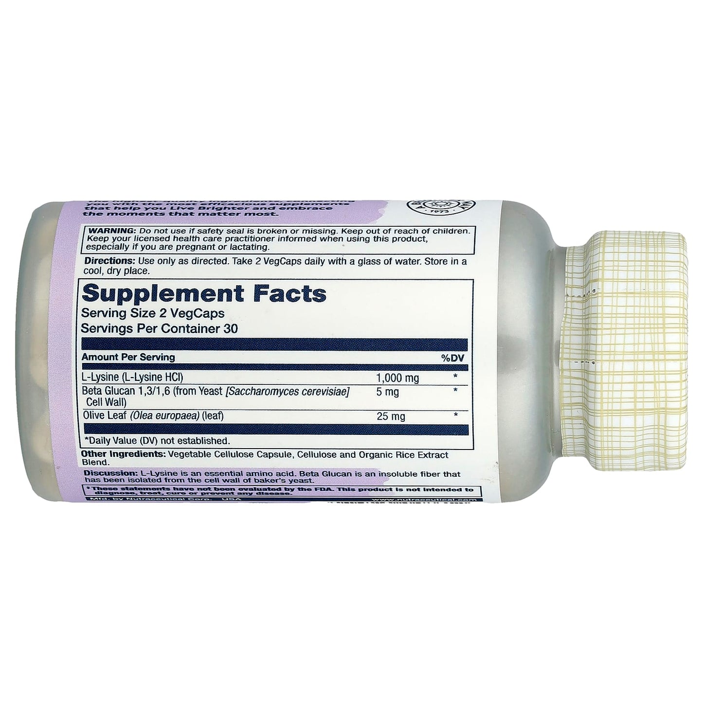 Solaray, L-Lysine Beta Glucan, 60 VegCaps - Image 2