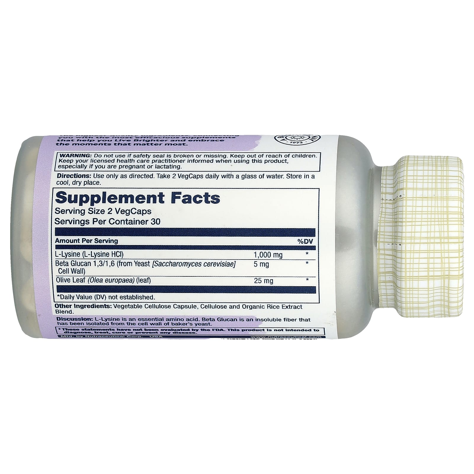 Solaray, L-Lysine Beta Glucan, 60 VegCaps - Image 2