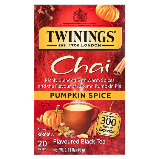 Twinings, Flavored Black Tea, Chai, Pumpkin Spice, 20 Tea Bags, 1.41 oz (40 g) - Image 1