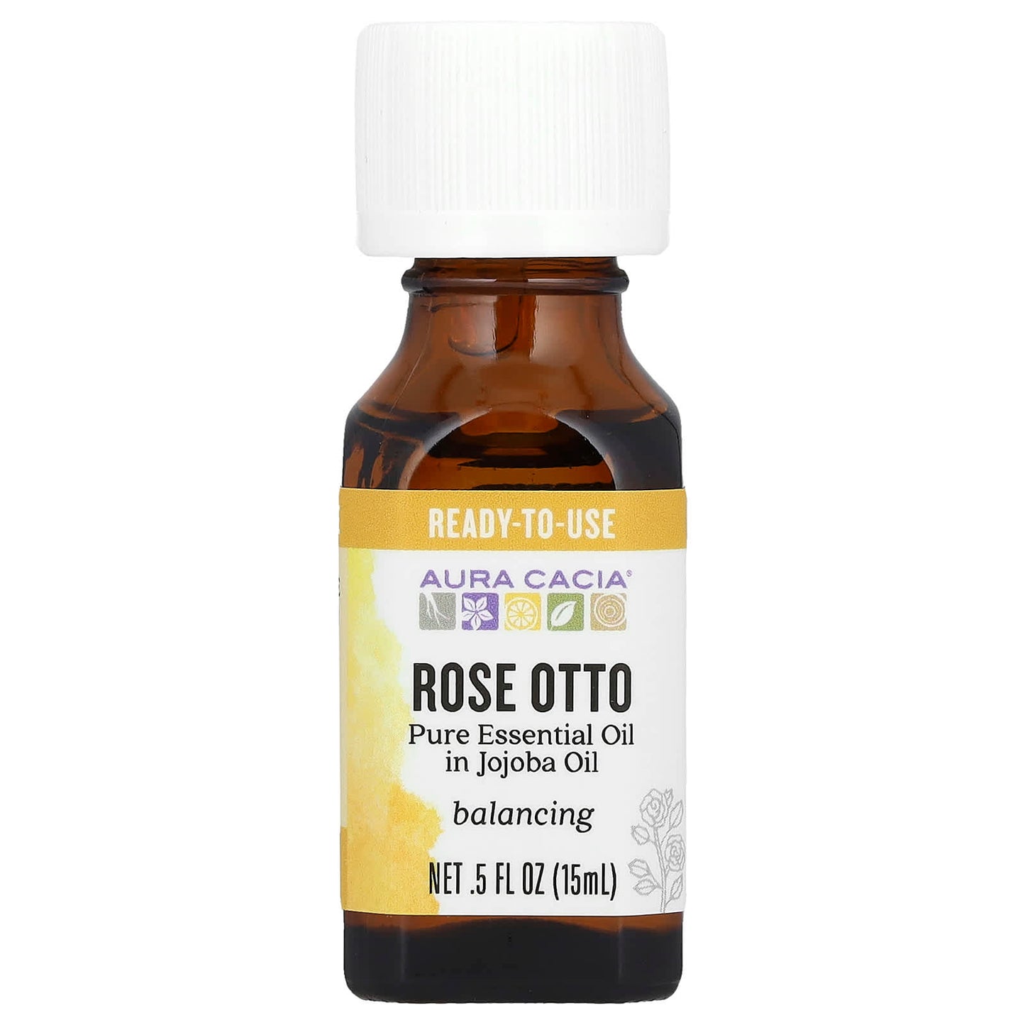 Rose Otto Essential Oil in Jojoba Oil by Aura Cacia - 0.5 fl oz (15 ml) - Image 1