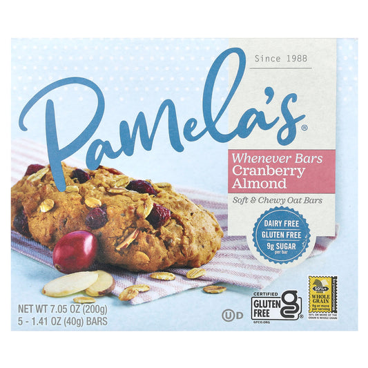 Pamela's Products, Whenever Bars, Cranberry Almond, 5 Bars, 1.41 oz (40 g) Each - Image 1