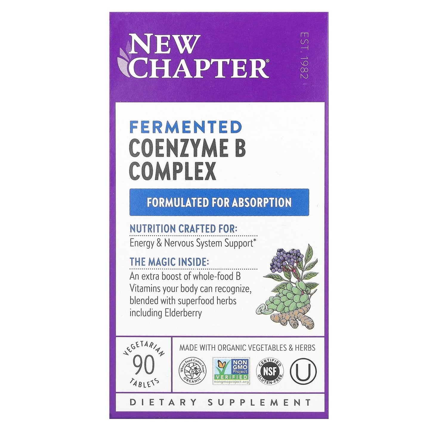 New Chapter, Fermented Coenzyme B Complex, 90 Vegetarian Tablets - Image 1