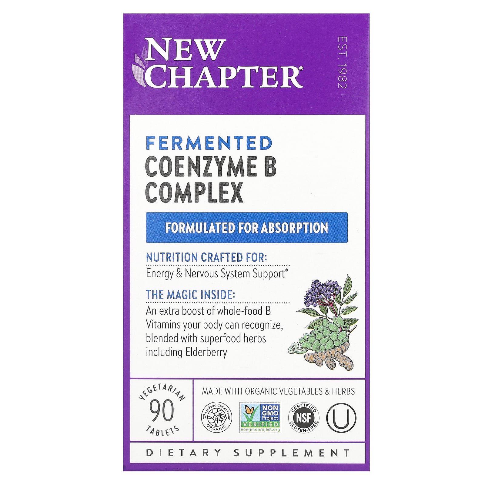 New Chapter, Fermented Coenzyme B Complex, 90 Vegetarian Tablets - Image 1