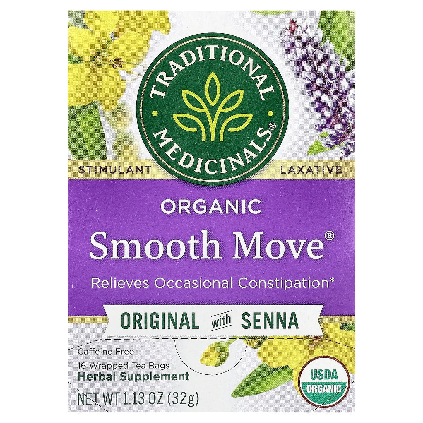 Traditional Medicinals, Organic Smooth Move®, Original with Senna, Caffeine Free, 16 Wrapped Tea Bags, 1.13 oz (32 g) - Image 1