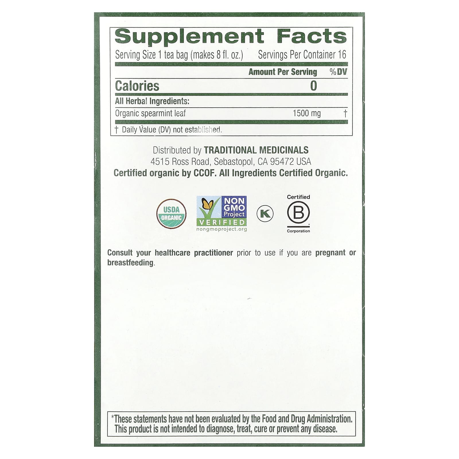 Traditional Medicinals, Organic Spearmint, Caffeine Free, 16 Wrapped Tea Bags, 0.85 oz (24 g) - Image 2