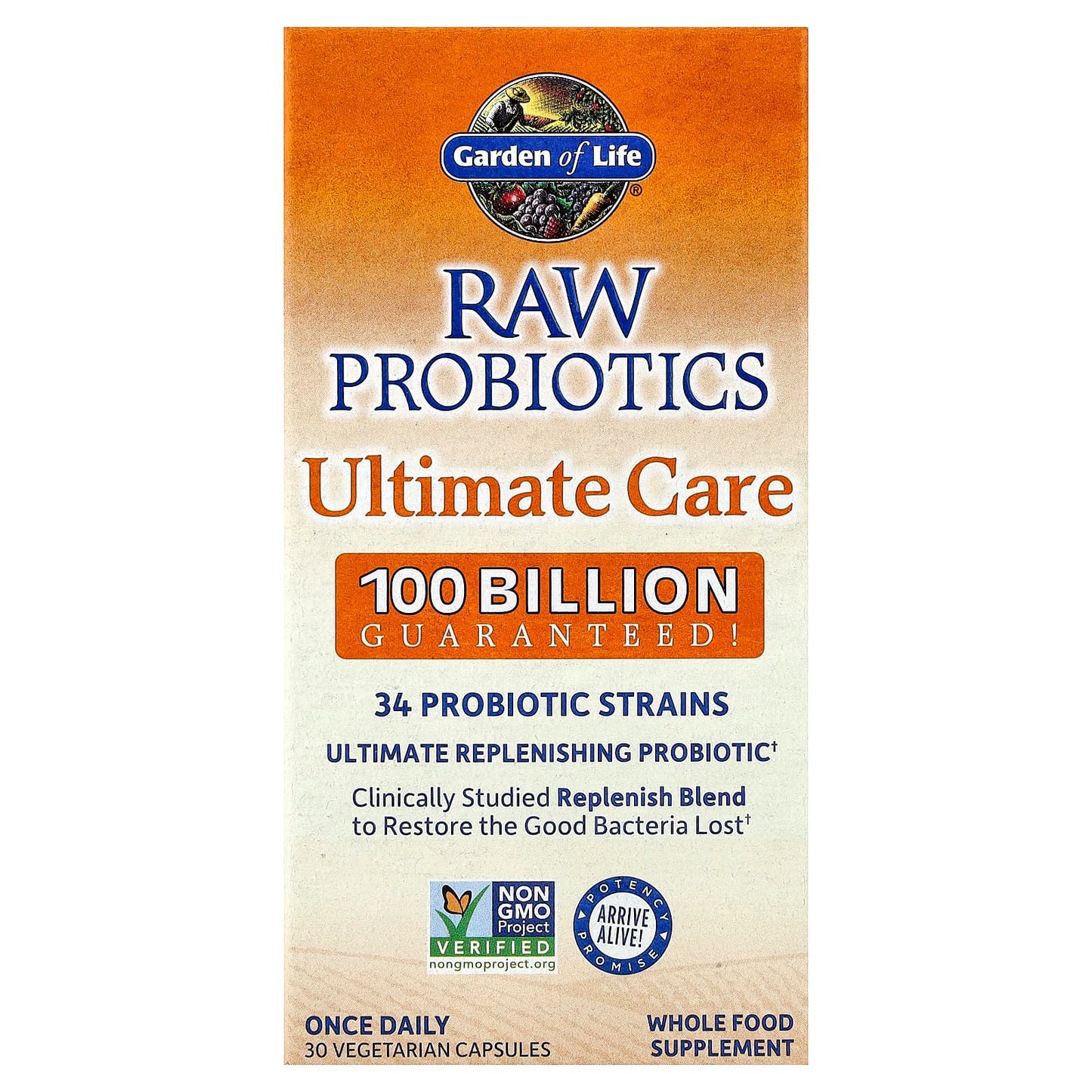  RAW Probiotics Ultimate Care, 100 Billion CFU, 30 Vegetarian Capsules - Image 1
