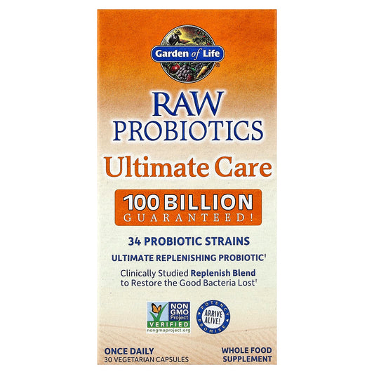  RAW Probiotics Ultimate Care, 100 Billion CFU, 30 Vegetarian Capsules - Image 1