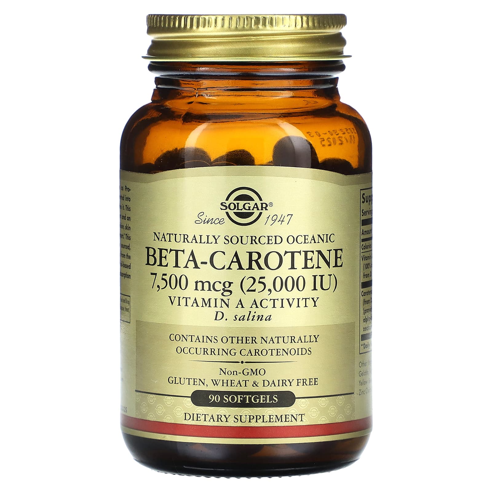 Solgar, Naturally Sourced Oceanic Beta-Carotene, 7,500 mcg (25,000 IU), 90 Softgels