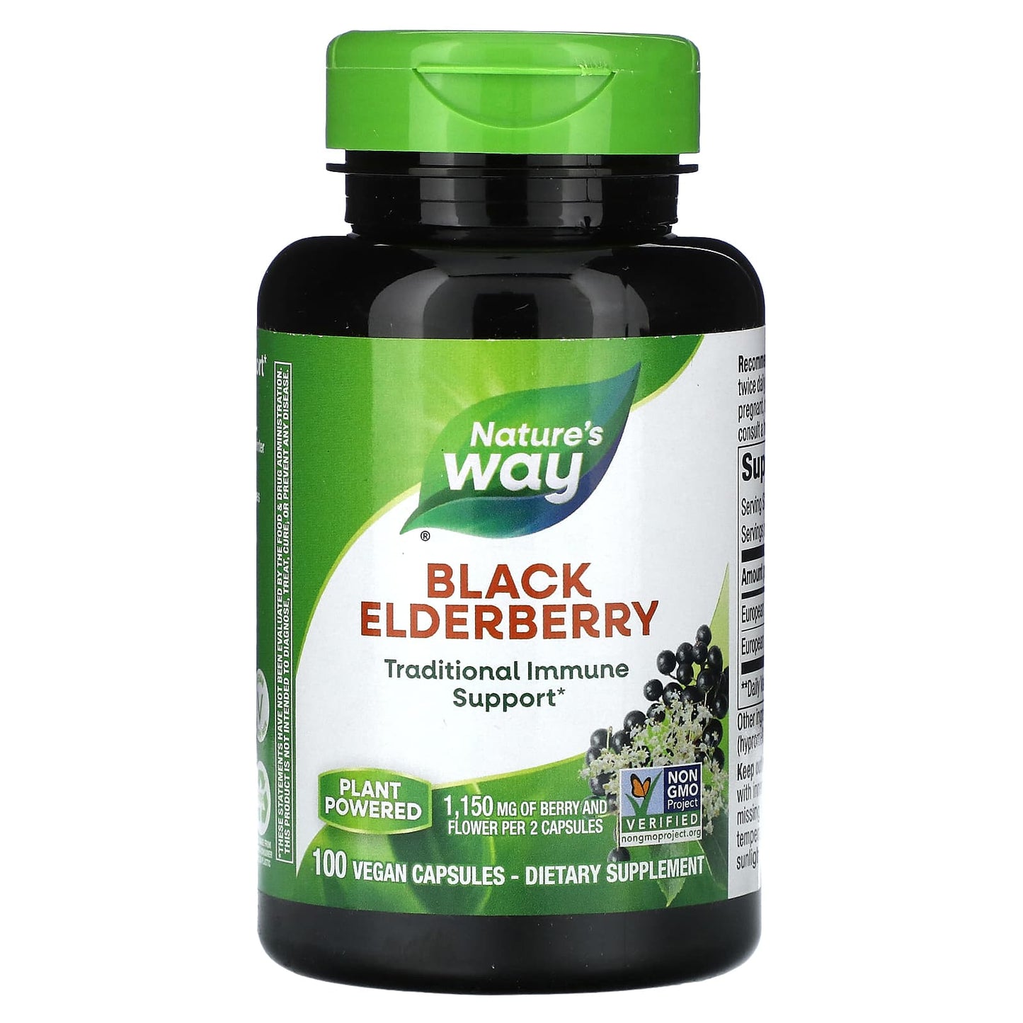 Nature's Way, Black Elderberry, 100 Vegan Capsules (575 mg per Capsule) - Image 1
