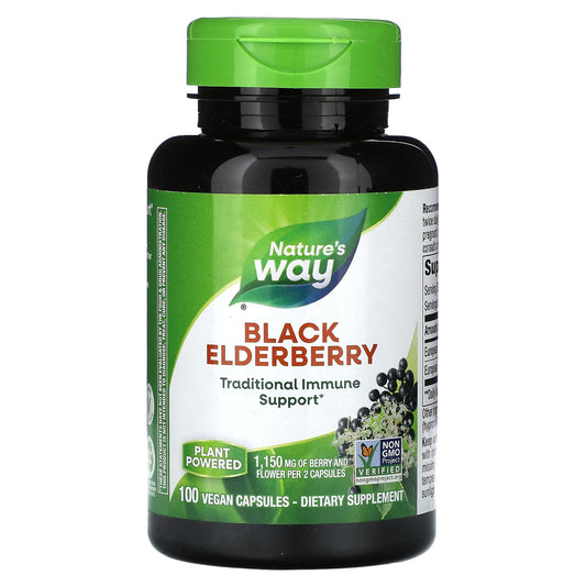 Nature's Way, Black Elderberry, 100 Vegan Capsules (575 mg per Capsule) - Image 1