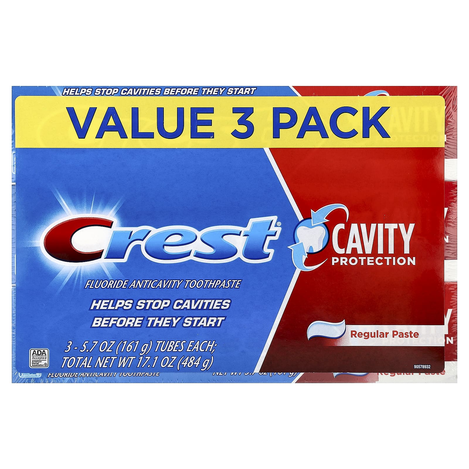 Crest 3-Pack Anticavity Toothpaste, Cavity Protection, Fluoride, Regular Paste - Image 2