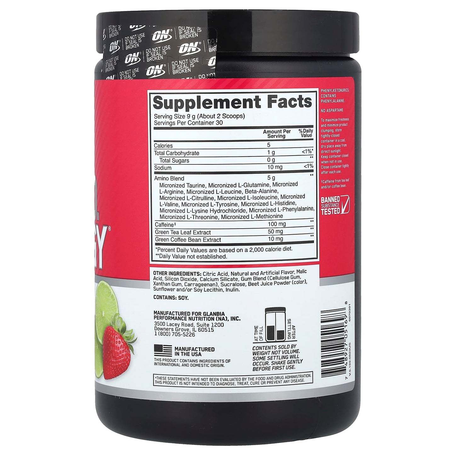 Optimum Nutrition, Essential Amin.O. Energy®, Strawberry Lime, 9.5 oz (270 g) - Image 2
