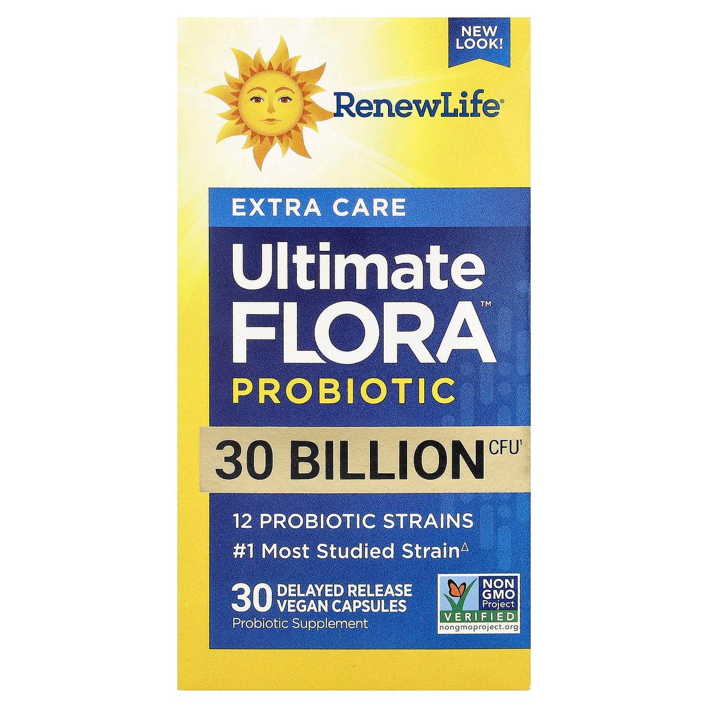 Renew Life, Extra Care Ultimate Flora™ Probiotic , 30 Billion CFU, 30 Delayed Release Vegan Capsules - Image 1